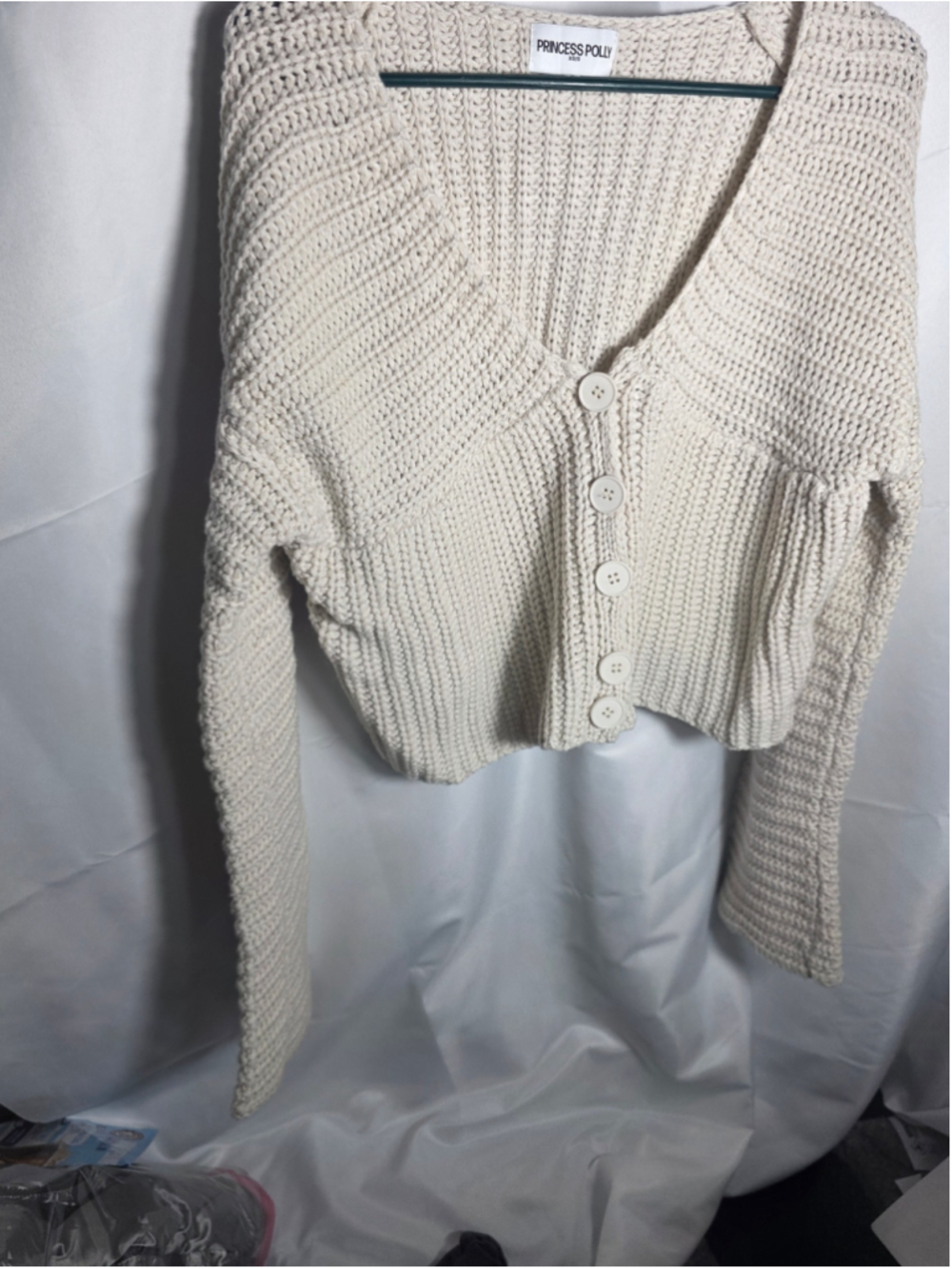Women's Princess Polly Beige Knit Cardigan Sweater Size XS cottagecore cozy fall